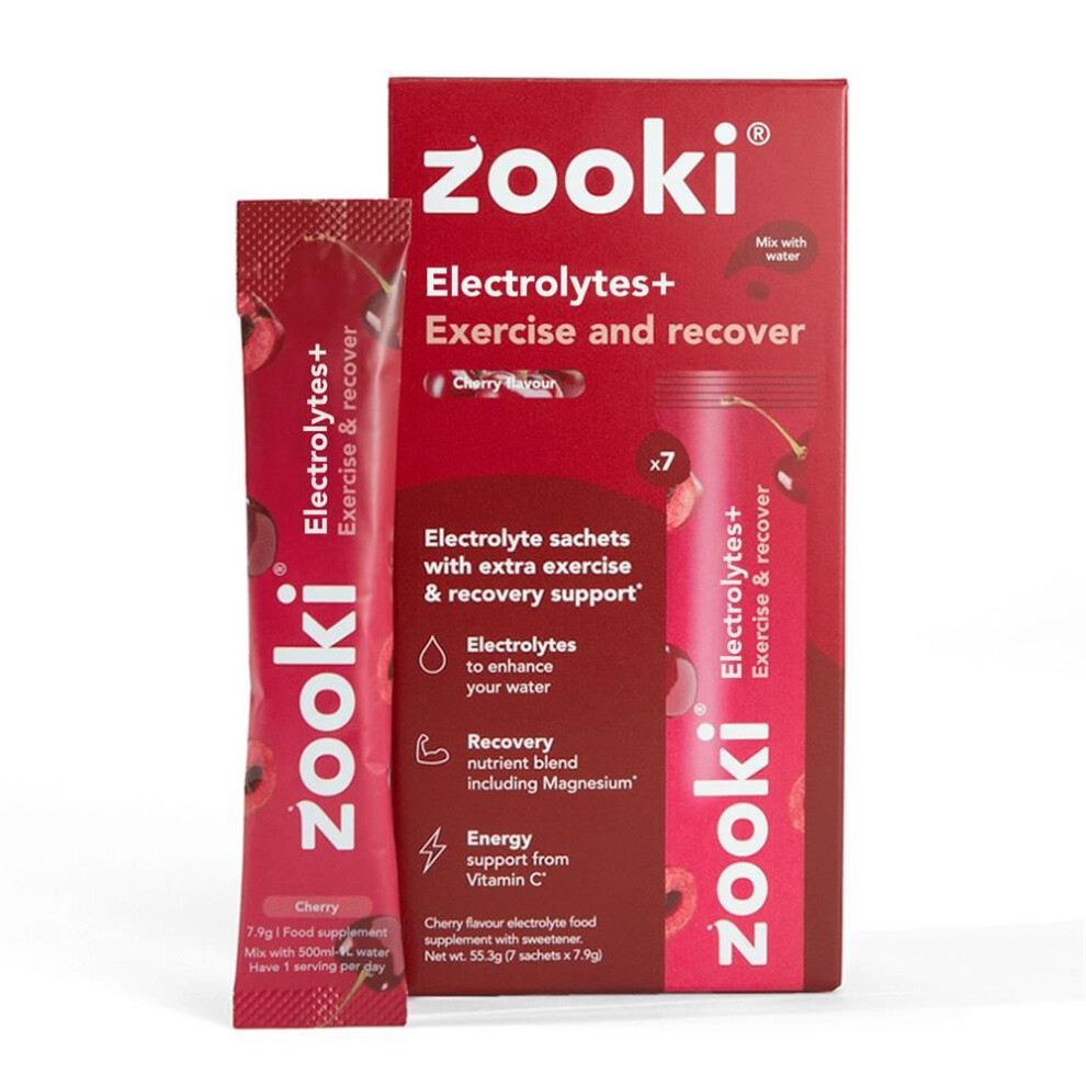Zooki Electrolytes+ Exercise & Recover Cherry 2 x 7 sachets EXP 09/27 NEW SEALED - Image 3