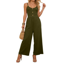 Women Jumpsuits Casual Sleeveless Strap Wide Leg-Army Green M