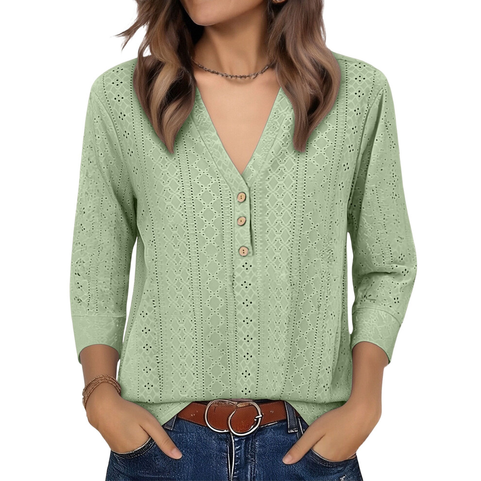 Women's t-shirts, half sleeve, V-neck, cotton and-Green XXXL