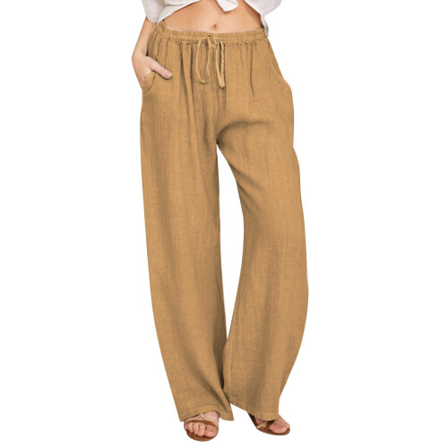 Women's cotton linen drawstring high-waisted-Eartyellow XXXL
