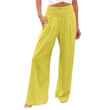 Wijde pijpen linnen broek Dames Hoge strand flowy broek-Groene M