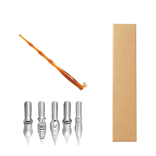 Resin Wood Dip Pen Holder with 5 Replaceable Tip Adjustable-104