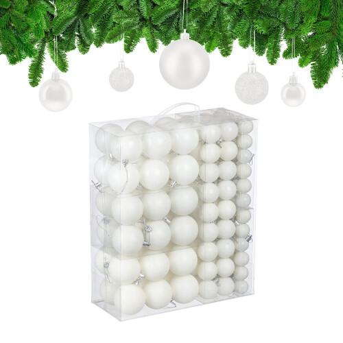 Christmas Tree Baubles Set, 138 Pcs - Matte, Shiny, Glitter