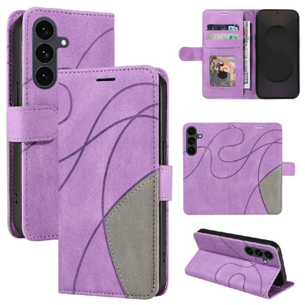 Flip Case For Samsung Galaxy S25 Fe Leather Wallet Stitching Color Flip Folio Book With Card Slot Stand Kickstand Protective 764563376070