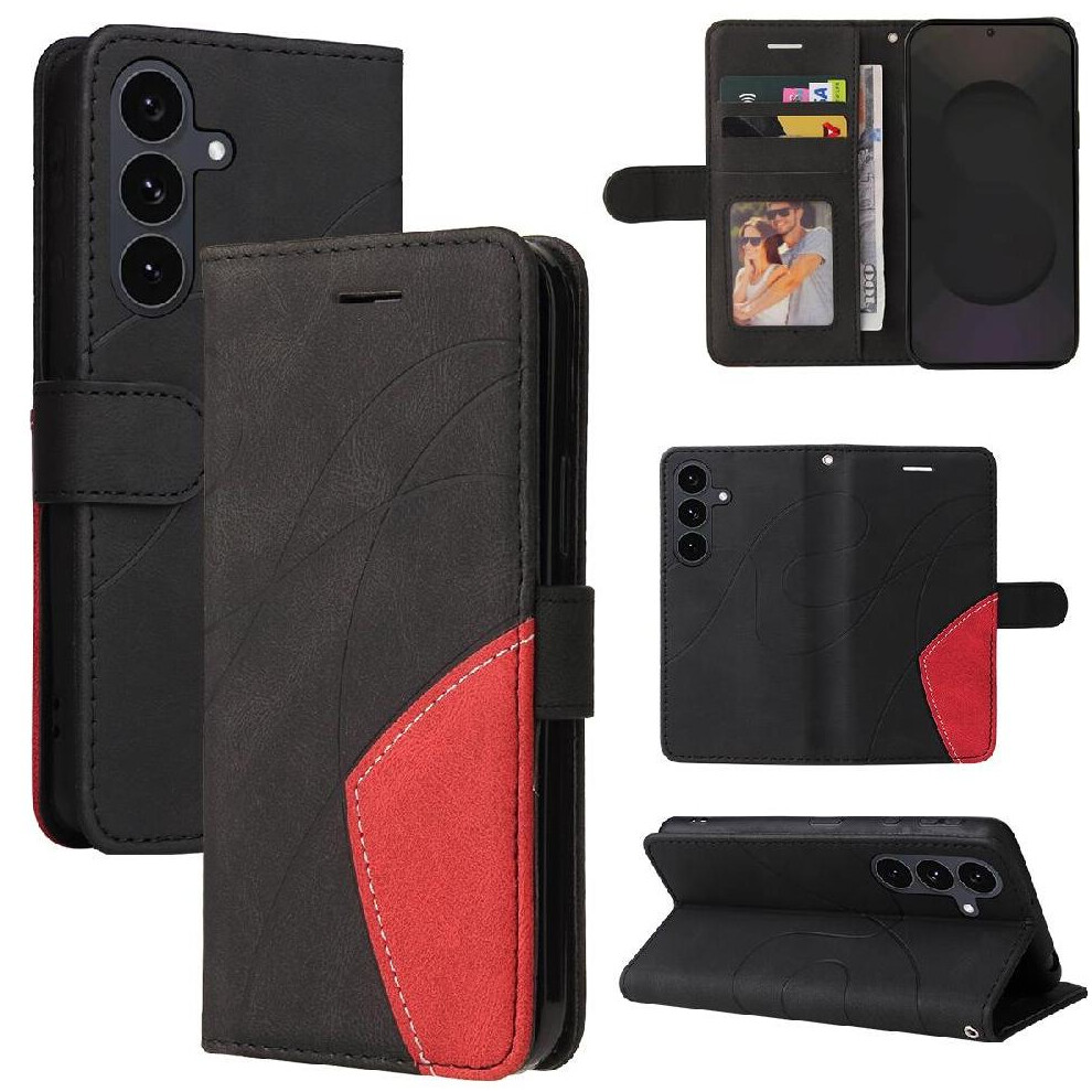 () Flip Case For Samsung Galaxy S25 Fe Leather Wallet Stitching Color Flip Folio Book With Card Slot Stand Kickstand Protective 764563376056