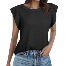 Top for Women Trendy Sleeveless Loose Ruffle Sleeve-Black XXL