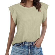 Top for Women Trendy Sleeveless Loose Ruffle Sleeve-Khaki XXL