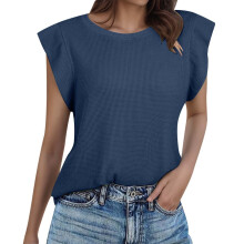 Top for Women Trendy Sleeveless Loose Ruffle-Navy Blue XXL