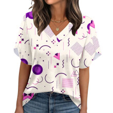 Women's Summer Non-Position Printed Petal Sleeve-White XL