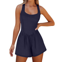 Women's Sleeveless Workout Romper Tennis Dress-navy blue XXL