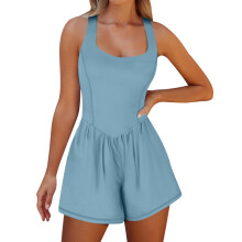 Women's Sleeveless Workout Romper Tennis Dress-Light Blue M
