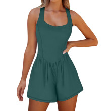 Women's Sleeveless Workout Romper Tennis Dress with-Green XXL