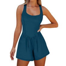 Women's Sleeveless Workout Romper Tennis Dress with-blue XL