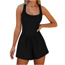 Women's Sleeveless Workout Romper Tennis Dress with-Black S