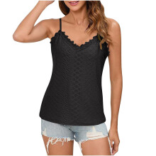 Women's lace camisole V-neck thin strap sleeveless-Black XL