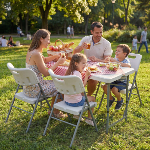 (4 Chair) 4ft Folding Table and Folding Chairs Set Multi Use 2