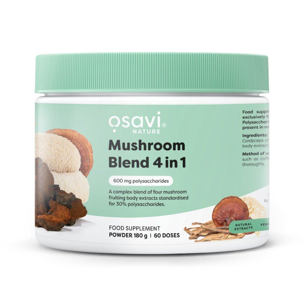 Osavi Mushroom Blend 4 in 1 – 180 g Powder | Extracts from Lion’s Mane, Cordyceps, Reishi & Chaga | Standardised for 30% polysaccharides | from Mushroom Fruiting Bodies | Easy to Mix - Image 4