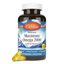 (60 Softgels) Carlson Maximum Omega 2000 mg Omega-3 Fish Oil Lemon Softgels