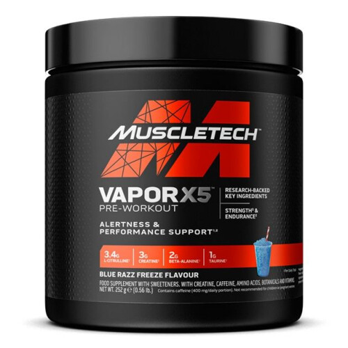 Vapor X5 Pre-workout, Blue Razz Freeze - 252 Grams