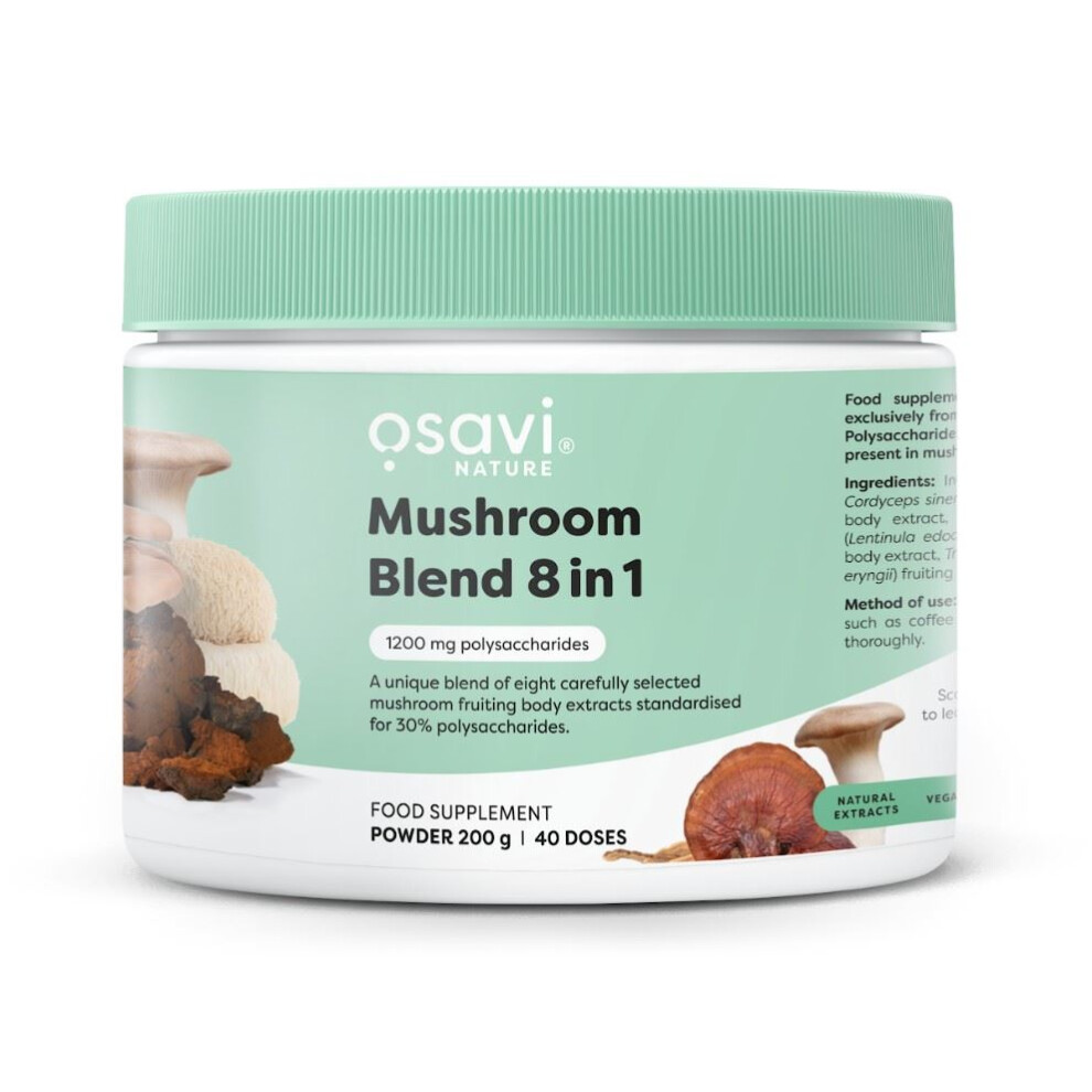 Osavi Mushroom Blend 8 in 1 – 200 g Powder | Extracts from Lion’s Mane, Cordyceps, Reishi, Chaga, Shiitake, Maitake, Tremella & King Trumpet | Standardised for 30% polysaccharides - Image 5