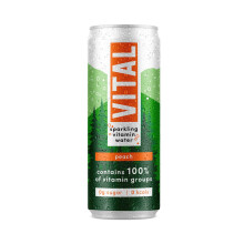 {Aisle O} Vital Drinks | Vital Sparkling Vitamin Water - Peach | 1 x 330ml
