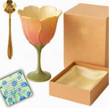 Elegant Tulip Shape Ceramic Wine Glass - Flower Petal Coffee Cup with Golden Spoon - Luxury Floral Tea Mug for Home Decor & Cafe