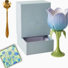 Exquisite Floral Petal Ceramic Wine Cup & Spoon Gift Set - Vintage Style Stemmed Flower Cup with Luxury Gift Box - Home Decor Gift