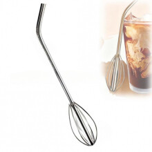 2-in-1 Stainless Steel Straw Whisk - Reusable Metal Drinking Straw with Built-in Stirrer for Iced Coffee, Matcha and Cocktails