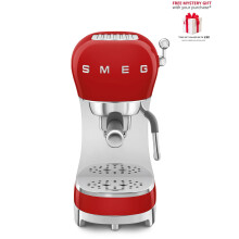 (Red) Smeg ECF02 Espresso Coffee Machine with Steam Wand - Free Gift RRP 30!