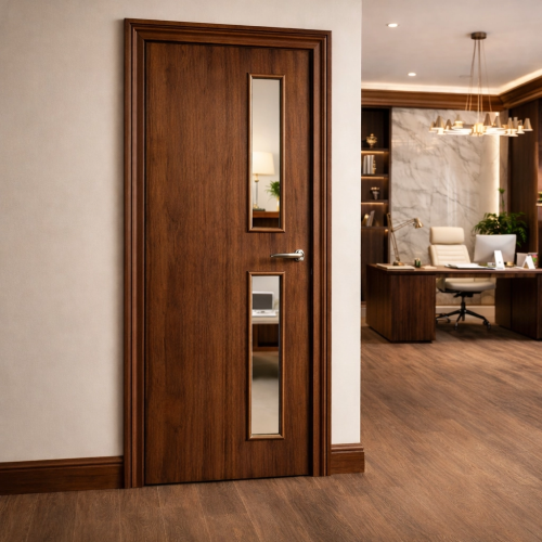 Premdor Pre-Finished Walnut 2L Side Clear Glazed FD30 Fire Door 1