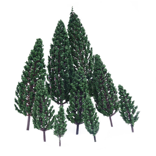 10Pcs 1.9 inch - 6.3 inch Train Set Scenery Landscape Model Pyramidal Trees Scale 1/50
