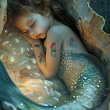 10 mbileog de thatúnna geala do pháistí, tacar tatúnna faisin glitter maighdeann mhara do pháistí, bréagán tatú glitter bog, tatú