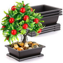 Ompottingsmatte inkludert med bonsai-treningspotter, 3-pakning plastplantekasser med hevede føtter og dreneringsbrett for fuktighet, kraftige