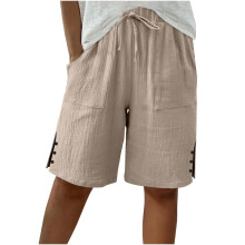 Women's  Shorts, Casual Wide-Leg Knee-Length-Khaki XL