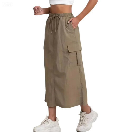 Womens Cargo Skirt High Drawstring Quick Dry Maxi-camelcolor M