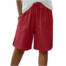 Women's  Shorts, Casual Wide-Leg Knee-Length HighCotton-Red XXL