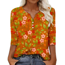 Women's sleeve V-neck T-shirts for Spring -Yellow M