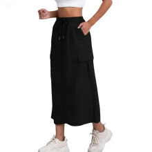 Womens Cargo Skirt High Drawstring Quick Dry Maxi Skirt-Black S