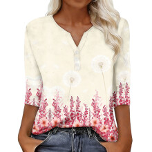 Women's sleeve V-neck T-shirts for Spring comfortable,-Pink L