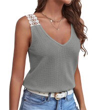 Mouwloos vest voor dames, casual kanten patchwork-Grijze S