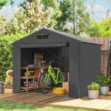 Outsunny 8 x 4 ft Garden Storage Shed with Roll-up Zipper Door, Dark Grey