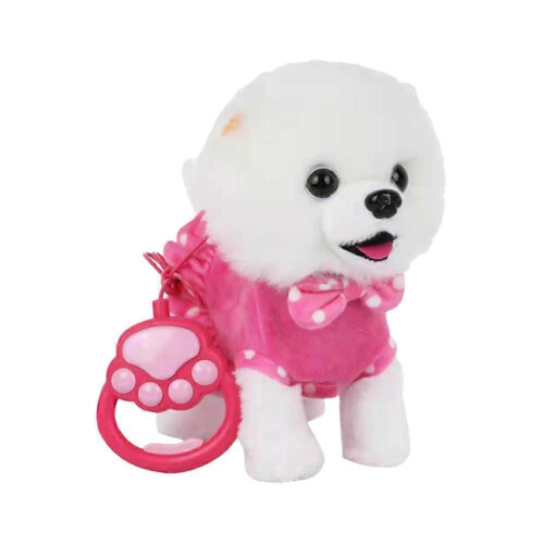 (White) Interactive Dog On A Leash Talking With A Remote Musical Spike For Girl