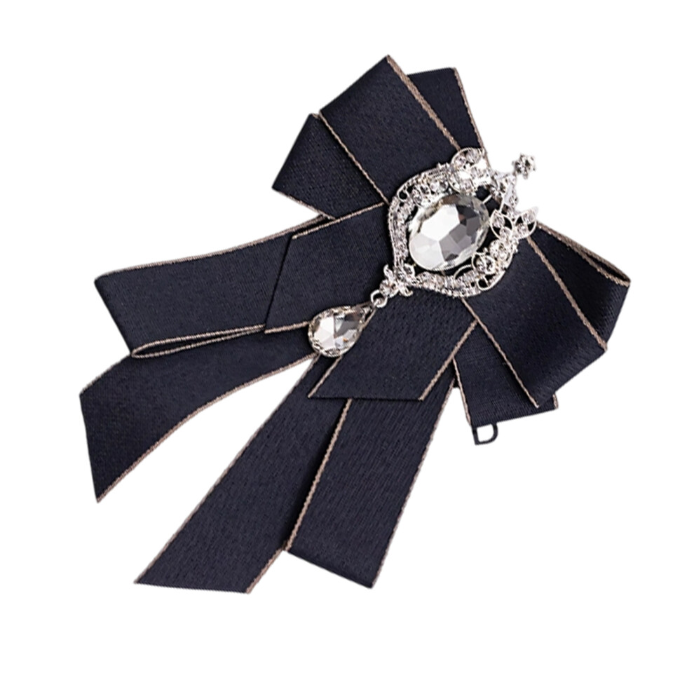Dark/Gray Fashionable Rhinestones Bows Pin With Crystal Accent