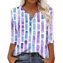 Women's sleeve V-neck T-shirts for Spring -Purple S