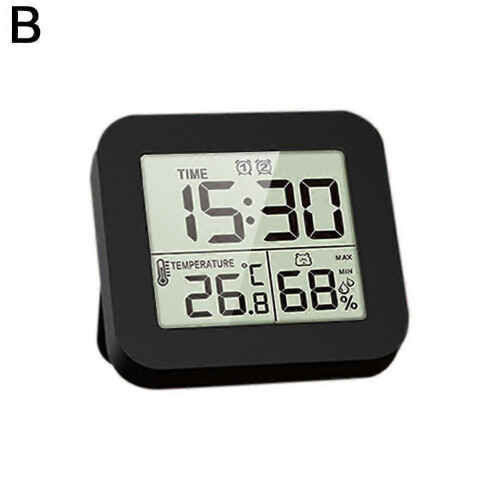 (Black) LCD Digital Clock with Alarm Thermometer Hygrometer Wall Clock Waterproof