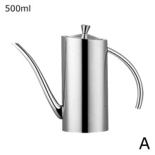 (Curved handle 500ml) 304 Stainless Steel Oil Pot Container Kitchen Sauce Vinegar Olive Oil Dispenser