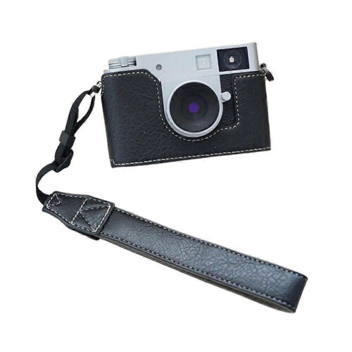 (Black Case with wrist strap) For Fuji Xhalf Protective Cover For Xhalf Half-Grid Camera Bag Base Leather Case