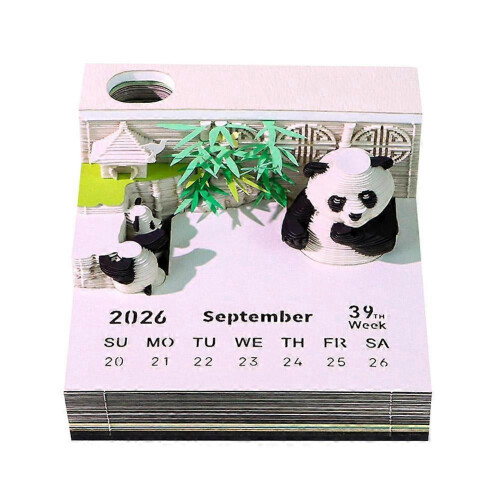 Creative Panda Bamboo Garden Paper Carving Model Desktop Ornament