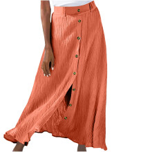 Womens Button Front Flowy Maxi Skirt A Line-orangered XXL