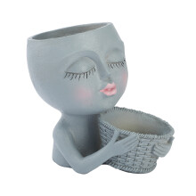 Vaso per piante in resina con faccia, contenitore decorativo unico per piante grasse ed erbe aromatiche da interno ed esterno, design a doppio vaso